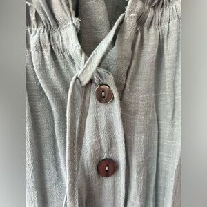 Flawless Sky Blue Crepe Maxi Dress Deep V Neck Flutter Sleeve Button Down Medium